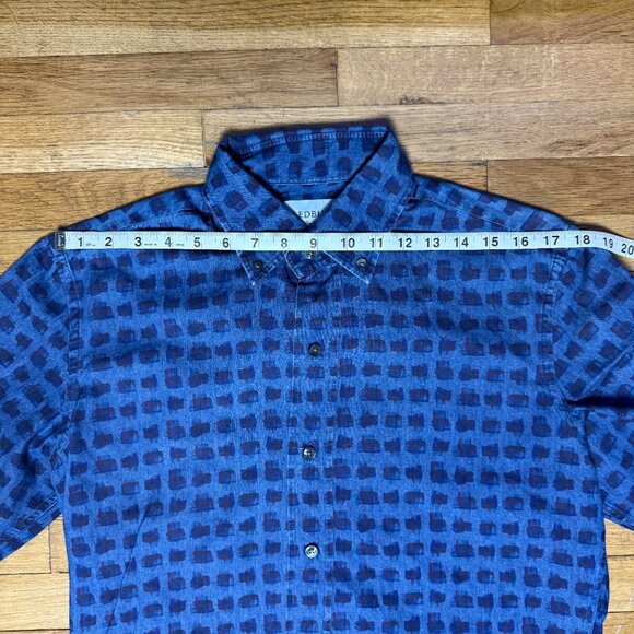 Ledbury Mens Blue Artistic Pattern Long Sleeve Button Down Shirt Size 15.5 - Picture 4 of 8